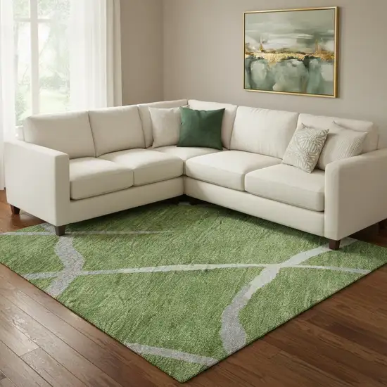 Green Ivory And Gray Abstract Geometric Washable Area Rug With UV Protection Photo 2
