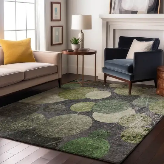 Green Ivory And Gray Abstract Washable Area Rug With UV Protection Photo 4