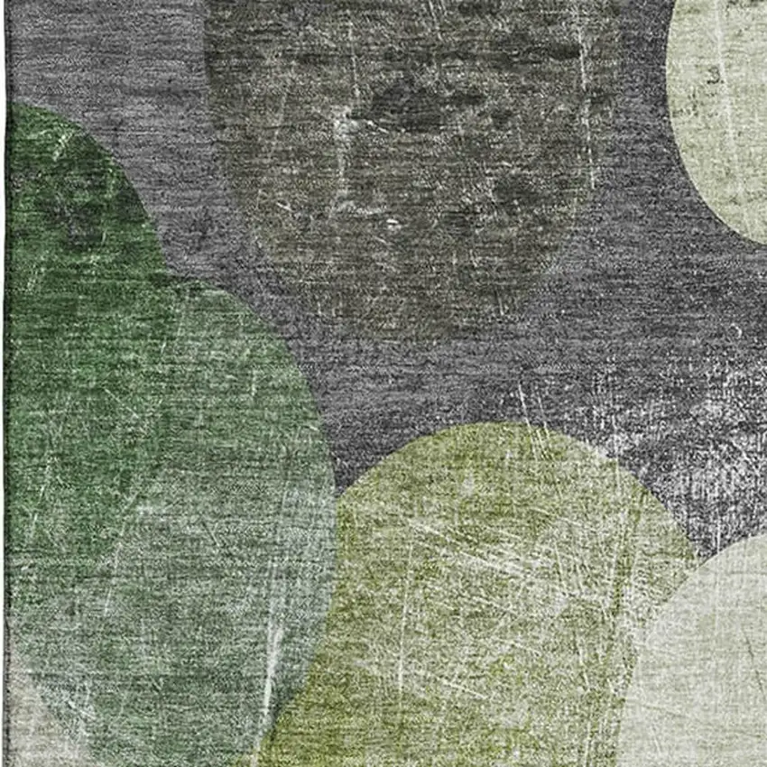 Green Ivory And Gray Abstract Washable Area Rug With UV Protection Photo 3