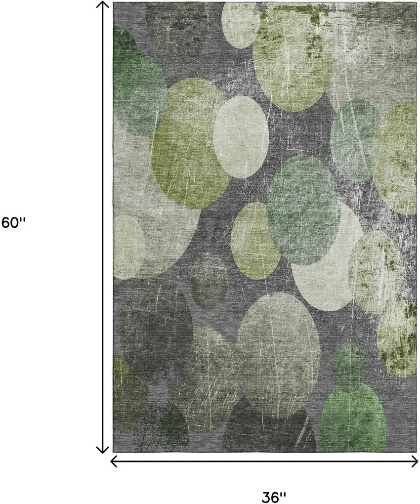 Green Ivory And Gray Abstract Washable Area Rug With UV Protection Photo 6