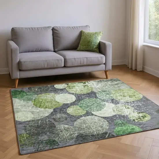 Green Ivory And Gray Abstract Washable Area Rug With UV Protection Photo 2