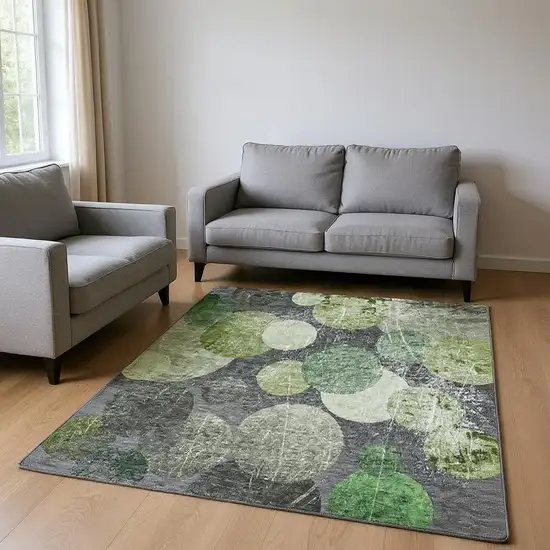Green Ivory And Gray Abstract Washable Area Rug With UV Protection Photo 2