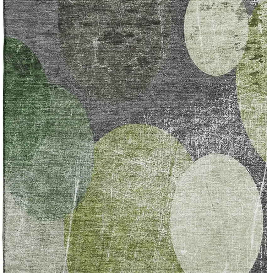 Green Ivory And Gray Abstract Washable Area Rug With UV Protection Photo 4