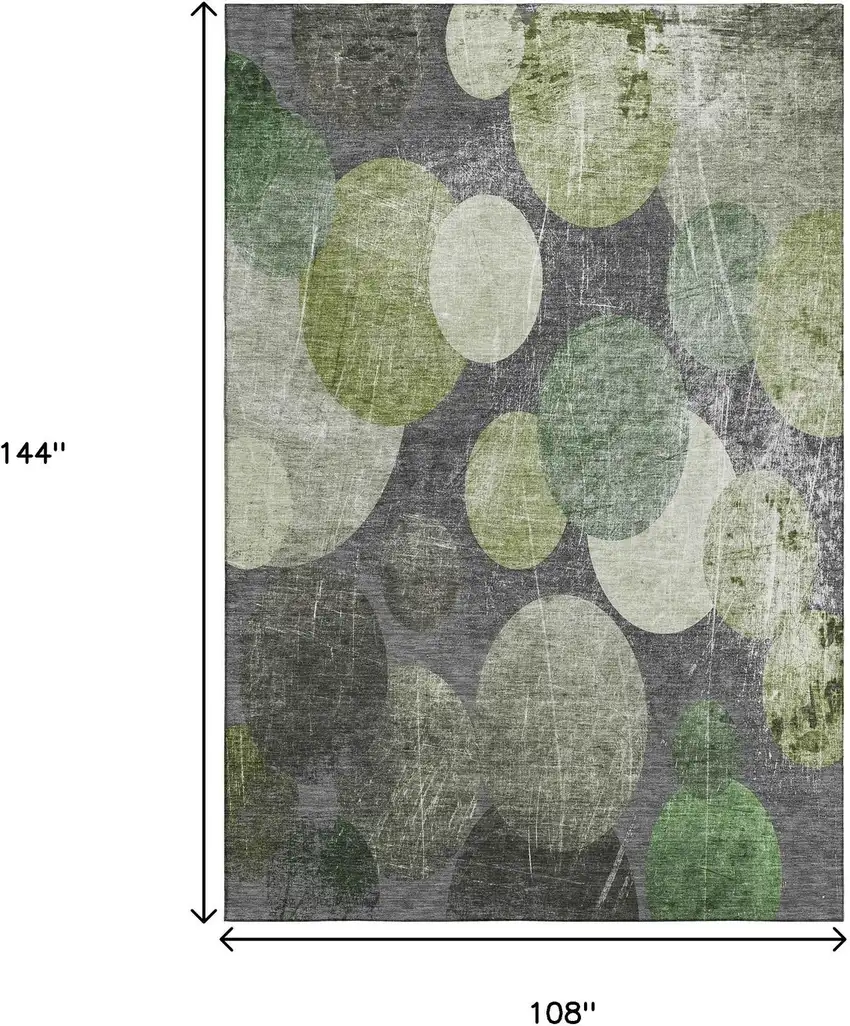 Green Ivory And Gray Abstract Washable Area Rug With UV Protection Photo 3