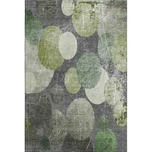 Photo of Green Ivory And Gray Abstract Washable Area Rug With UV Protection