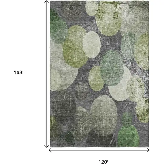 Green Ivory And Gray Abstract Washable Area Rug With UV Protection Photo 3