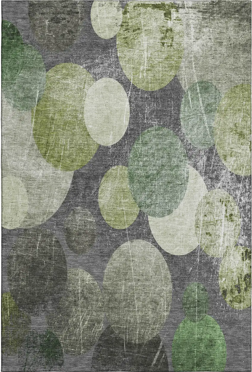 Green Ivory And Gray Abstract Washable Area Rug With UV Protection Photo 1