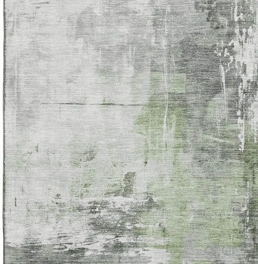 Green Ivory And Gray Abstract Washable Area Rug With UV Protection Photo 4