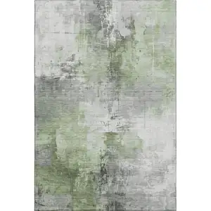 Photo of Green Ivory And Gray Abstract Washable Area Rug With UV Protection