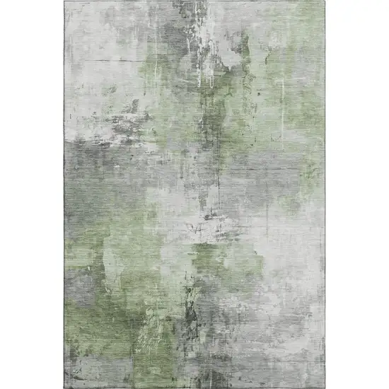 Green Ivory And Gray Abstract Washable Area Rug With UV Protection Photo 1