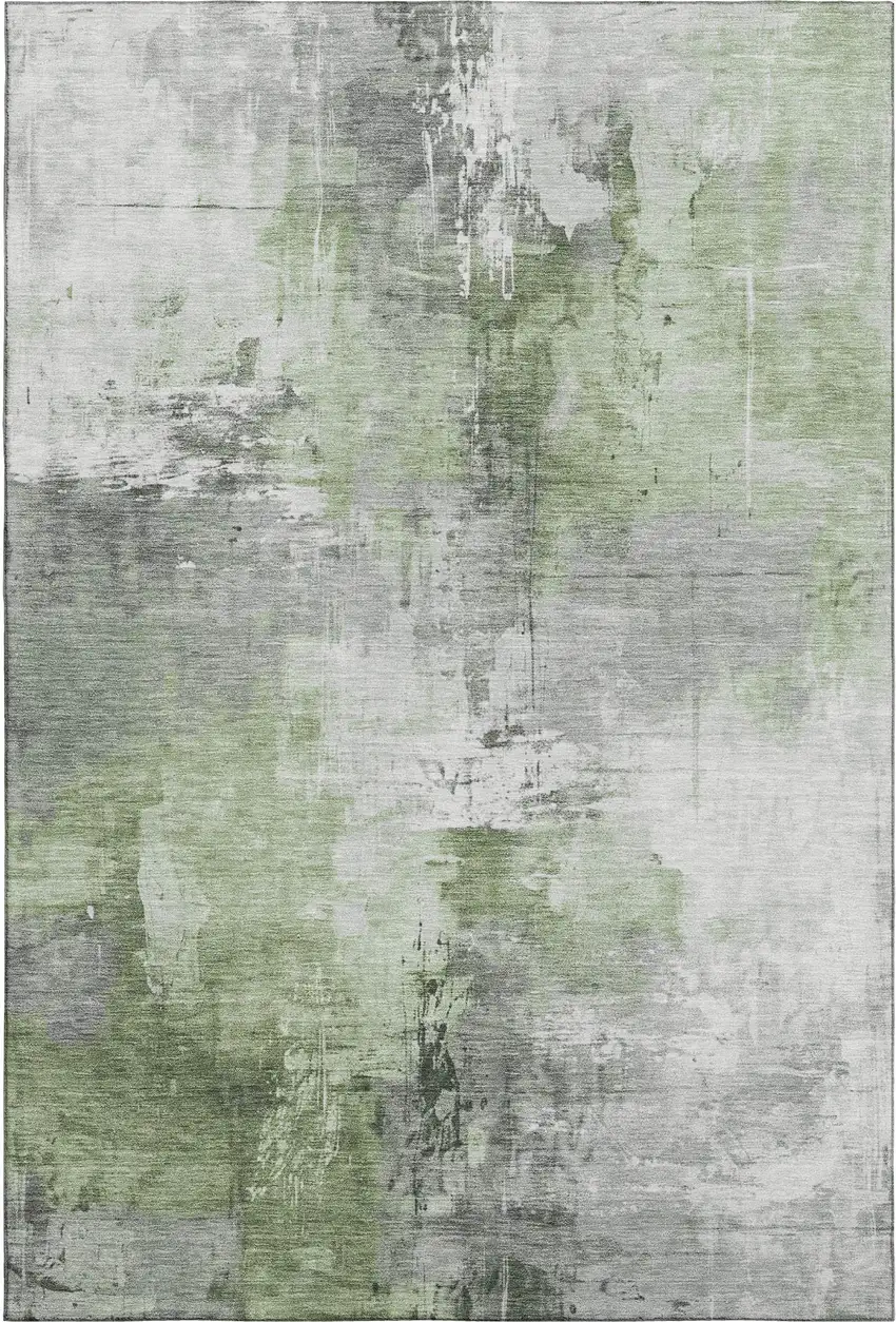 Green Ivory And Gray Abstract Washable Area Rug With UV Protection Photo 1