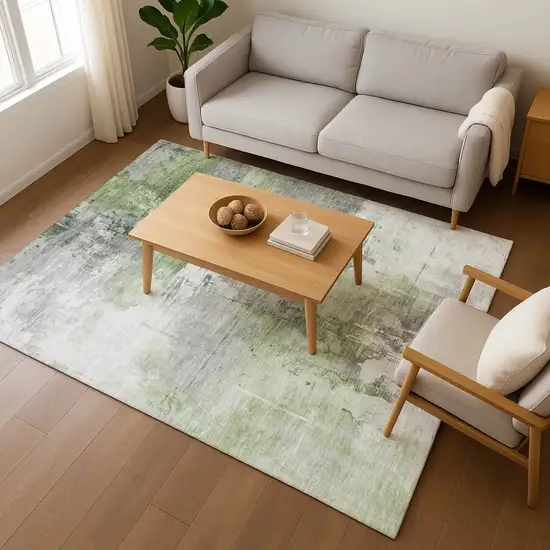 Green Ivory And Gray Abstract Washable Area Rug With UV Protection Photo 5