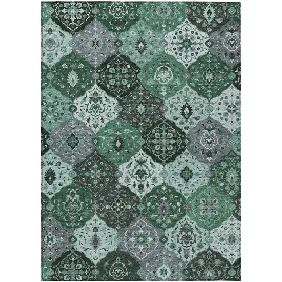 Green Ivory And Gray Floral Medallion Washable Indoor Outdoor Area Rug Photo 2