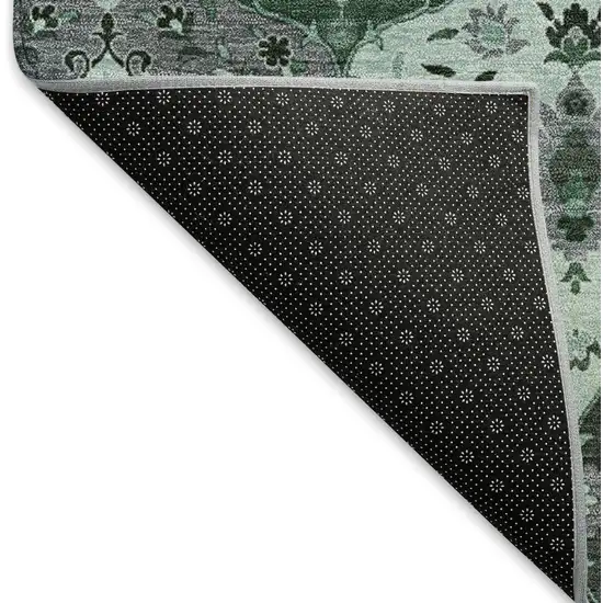 Green Ivory And Gray Floral Medallion Washable Indoor Outdoor Area Rug Photo 5