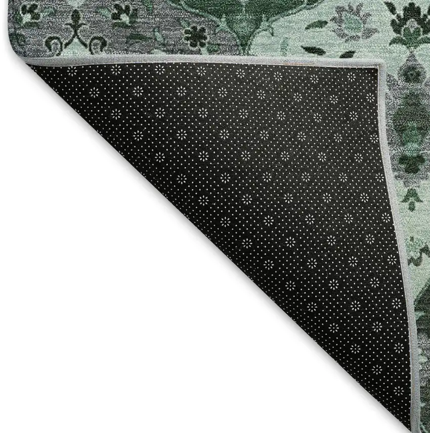 Green Ivory And Gray Floral Medallion Washable Indoor Outdoor Area Rug Photo 5