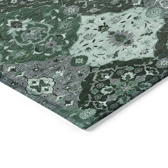 Green Ivory And Gray Floral Medallion Washable Indoor Outdoor Area Rug Photo 6