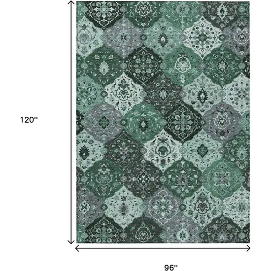 Green Ivory And Gray Floral Medallion Washable Indoor Outdoor Area Rug Photo 3