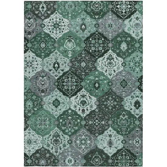 Green Ivory And Gray Floral Medallion Washable Indoor Outdoor Area Rug Photo 4