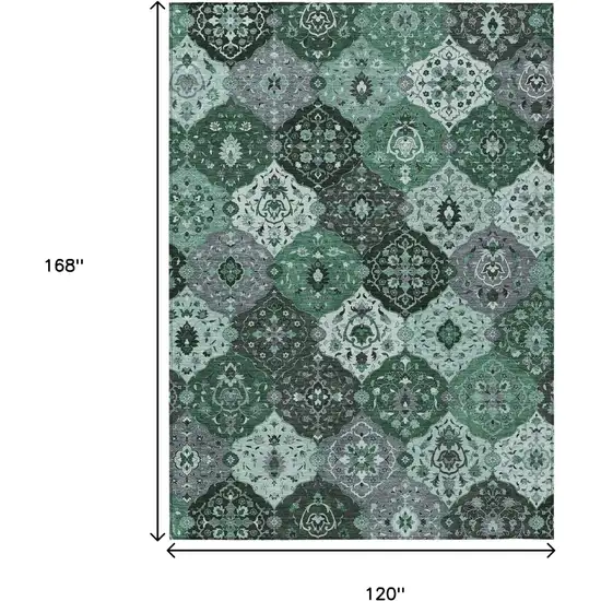 Green Ivory And Gray Floral Medallion Washable Indoor Outdoor Area Rug Photo 3