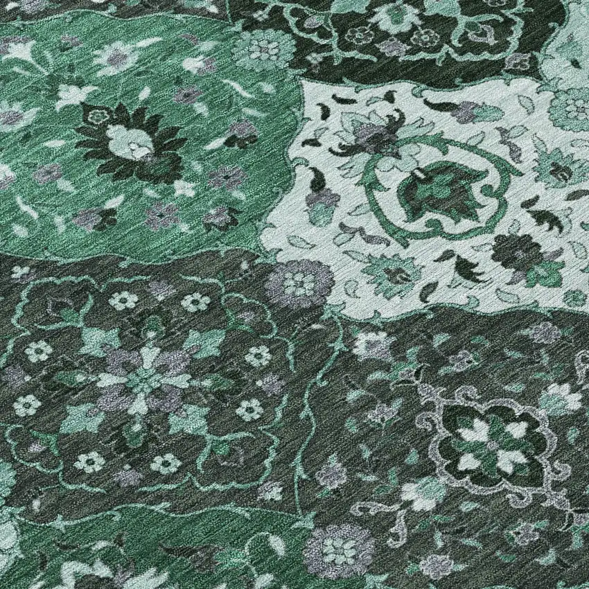 Green Ivory And Gray Floral Medallion Washable Indoor Outdoor Area Rug Photo 6