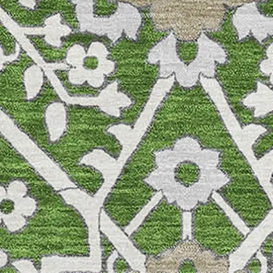 Green Ivory And Gray Floral Washable Area Rug With UV Protection Photo 4