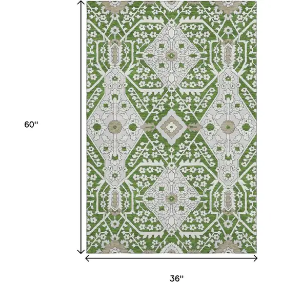 Green Ivory And Gray Floral Washable Area Rug With UV Protection Photo 3