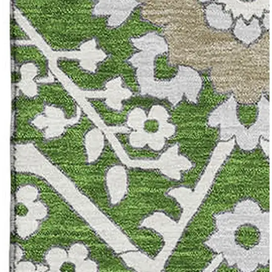 Green Ivory And Gray Floral Washable Area Rug With UV Protection Photo 4