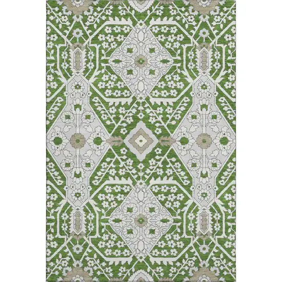 Green Ivory And Gray Floral Washable Area Rug With UV Protection Photo 2