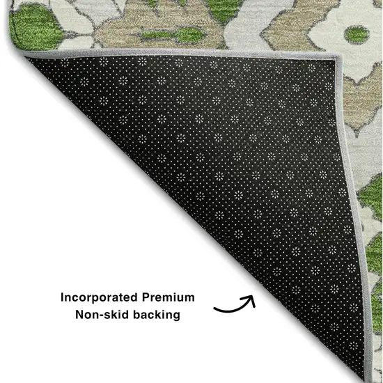Green Ivory And Gray Floral Washable Area Rug With UV Protection Photo 8
