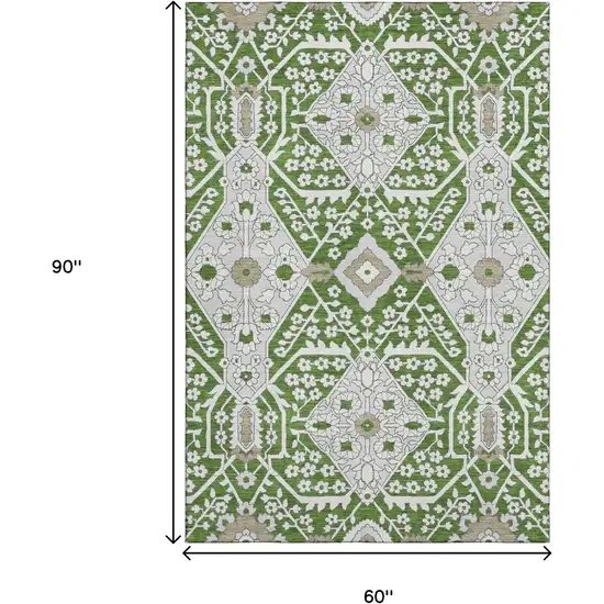 Green Ivory And Gray Floral Washable Area Rug With UV Protection Photo 3