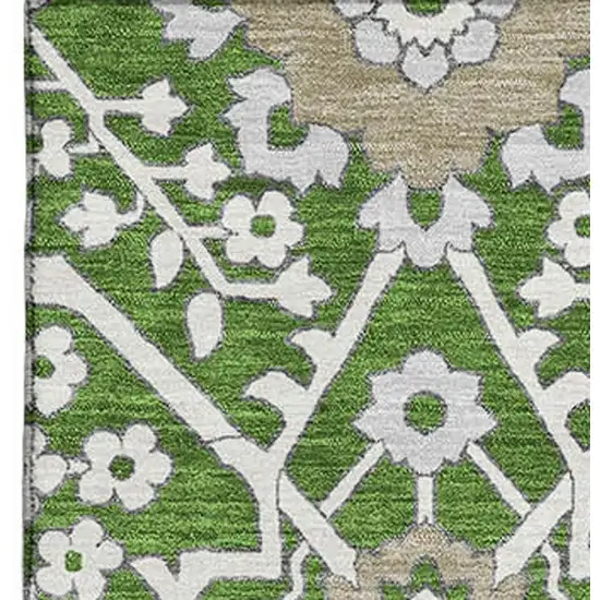 Green Ivory And Gray Floral Washable Area Rug With UV Protection Photo 4