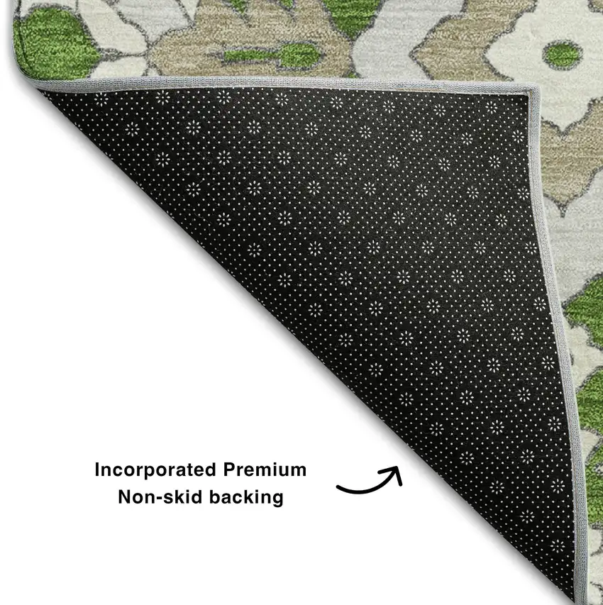 Green Ivory And Gray Floral Washable Area Rug With UV Protection Photo 8