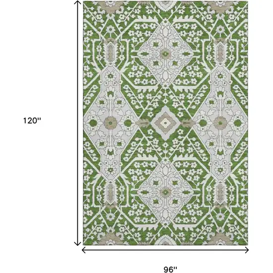 Green Ivory And Gray Floral Washable Area Rug With UV Protection Photo 3