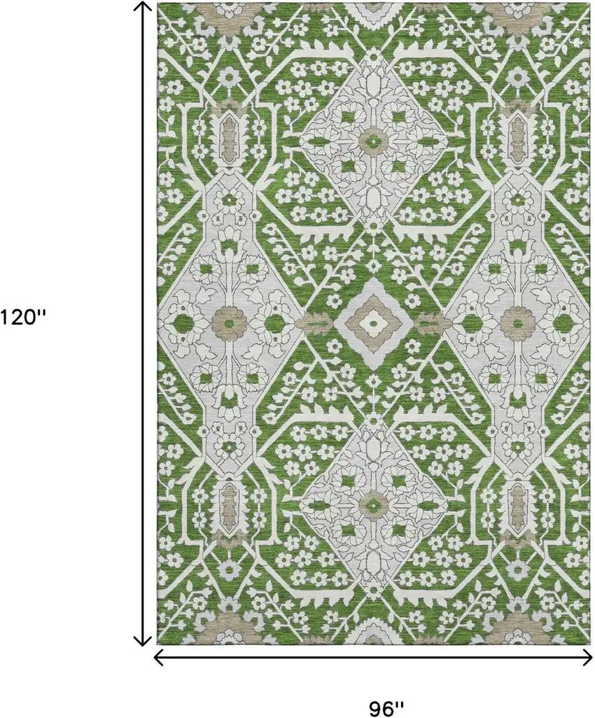 Green Ivory And Gray Floral Washable Area Rug With UV Protection Photo 3