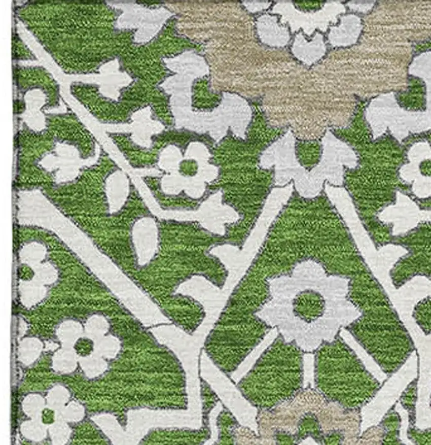 Green Ivory And Gray Floral Washable Area Rug With UV Protection Photo 5
