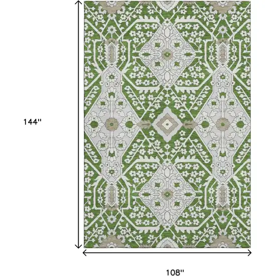 Green Ivory And Gray Floral Washable Area Rug With UV Protection Photo 3