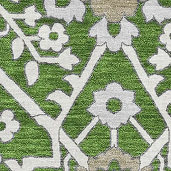 Green Ivory And Gray Floral Washable Area Rug With UV Protection Photo 4