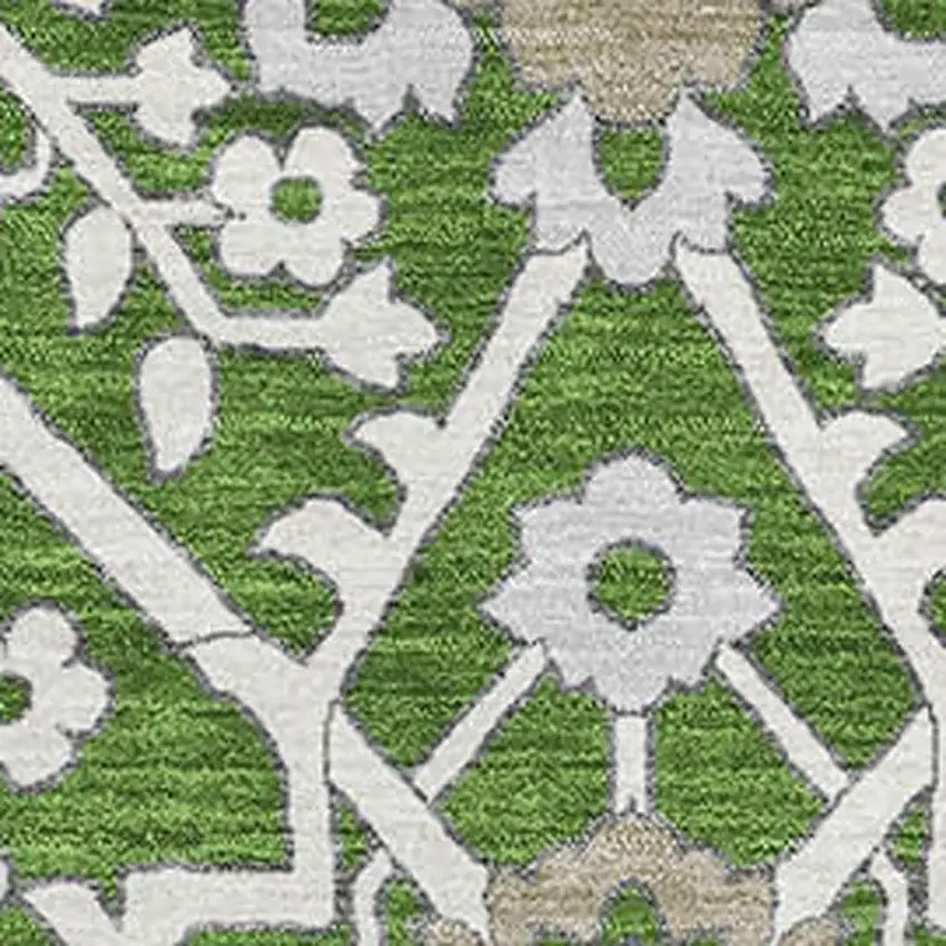 Green Ivory And Gray Floral Washable Area Rug With UV Protection Photo 4