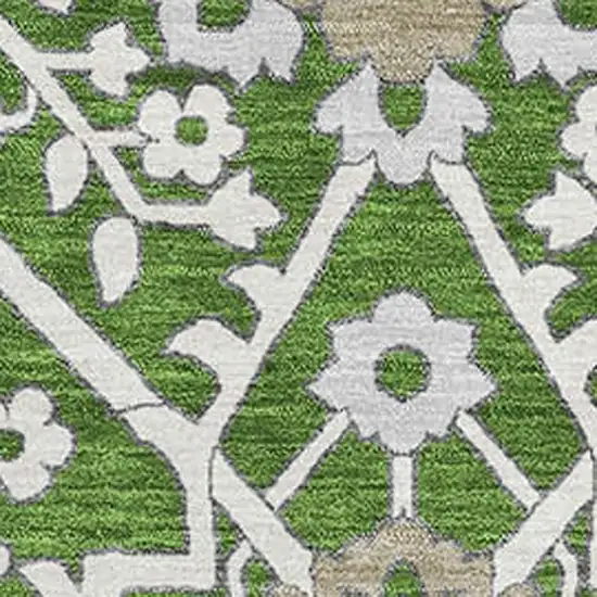 Green Ivory And Gray Floral Washable Area Rug With UV Protection Photo 4