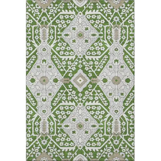Green Ivory And Gray Floral Washable Area Rug With UV Protection Photo 5