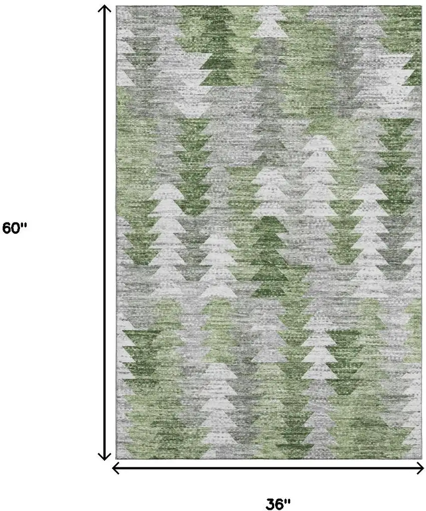 Green Ivory And Gray Geometric Washable Area Rug With UV Protection Photo 3