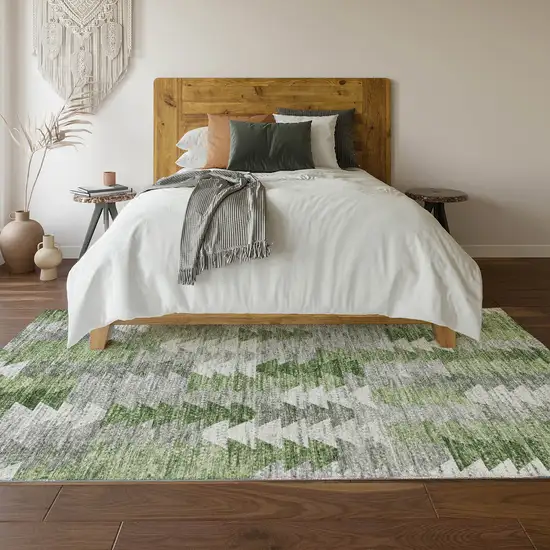 Green Ivory And Gray Geometric Washable Area Rug With UV Protection Photo 5
