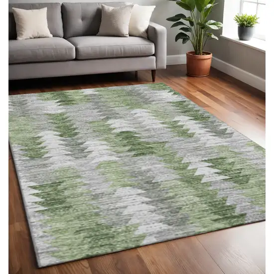 Green Ivory And Gray Geometric Washable Area Rug With UV Protection Photo 2