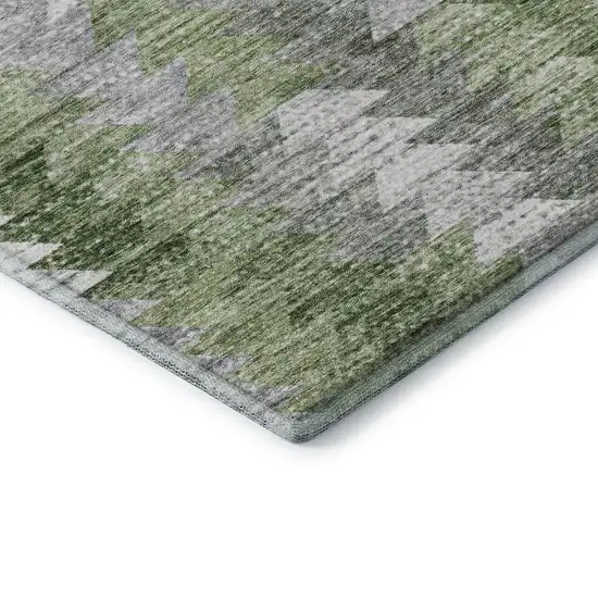 Green Ivory And Gray Geometric Washable Area Rug With UV Protection Photo 7