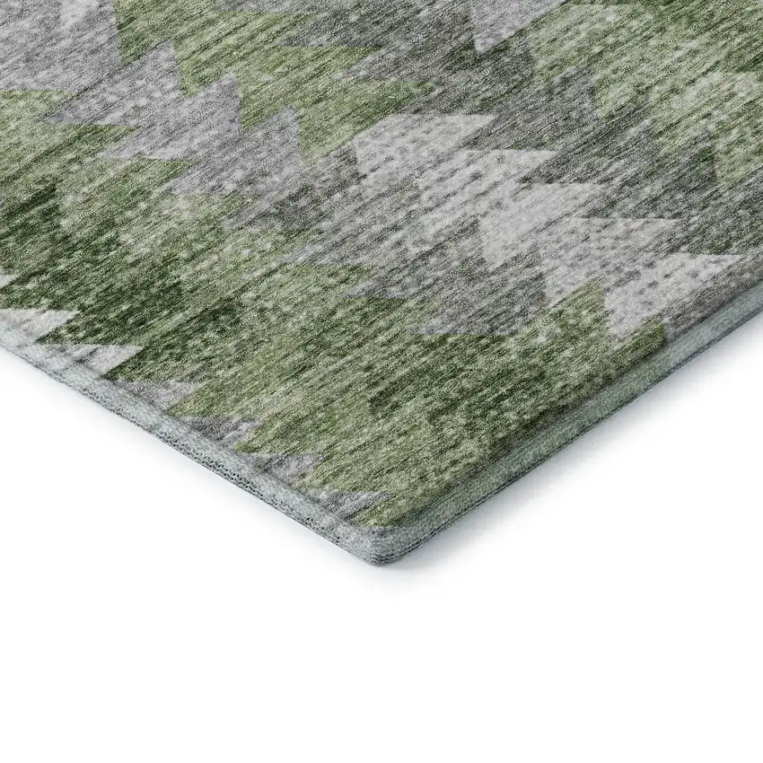 Green Ivory And Gray Geometric Washable Area Rug With UV Protection Photo 7
