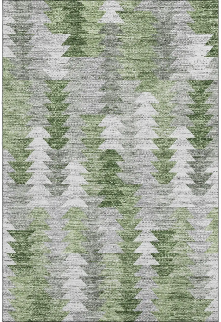 Green Ivory And Gray Geometric Washable Area Rug With UV Protection Photo 1