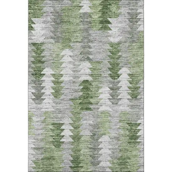 Green Ivory And Gray Geometric Washable Area Rug With UV Protection Photo 3