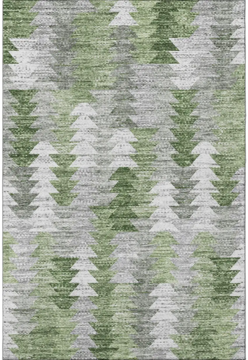 Green Ivory And Gray Geometric Washable Area Rug With UV Protection Photo 3