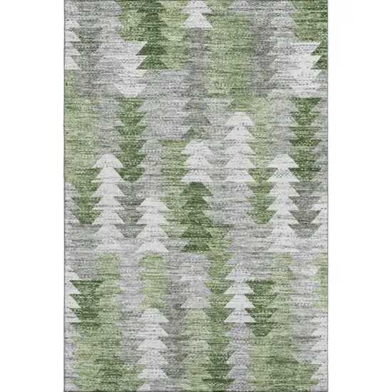 Green Ivory And Gray Geometric Washable Area Rug With UV Protection Photo 1
