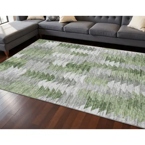 Green Ivory And Gray Geometric Washable Area Rug With UV Protection Photo 2